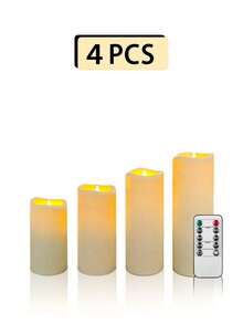 4/12/24pcs Waterproof LED Candle Lights With Remote Control And Timer, Outdoor Flickering Flameless Candles, Battery Operated Pillar Candles For Home Decor, Holiday Party, Mother's Day, Christmas, Realistic Candle Lights, Valentine's Day, Gifts, LED Candles, Fake Candle Lights, Tabletop Center Decor, Wedding Decoration - 米色 - 查看 9
