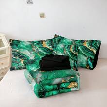 8 Pcs Green Gold Marble Comforter Set Queen King Size Comforter With Sheets Emerald Green King Bed In A Bag Aesthetic Decor Abstract Marble Bedding Set With 1 Comforter 4 Pillowcases 1 Flat Sheet 1 Fitted Sheet 1 Cushion Cover - Green - View 6