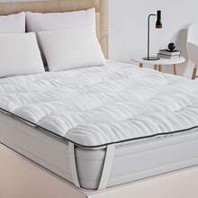 Soft, Breathable And Comfortable Mattress Topper With Ribbed Quilting And Non-Slip Straps On The Corners - White - View 1
