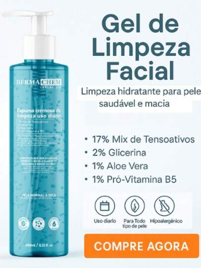 Sabonete Gel de Limpeza Facial com Espuma Cremosa 240ml - Dermachem