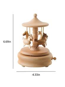 1pc Rotating Carousel Music Box With Round Base, Requires Pressing Switch And Turning Bottom Mechanism To Activate