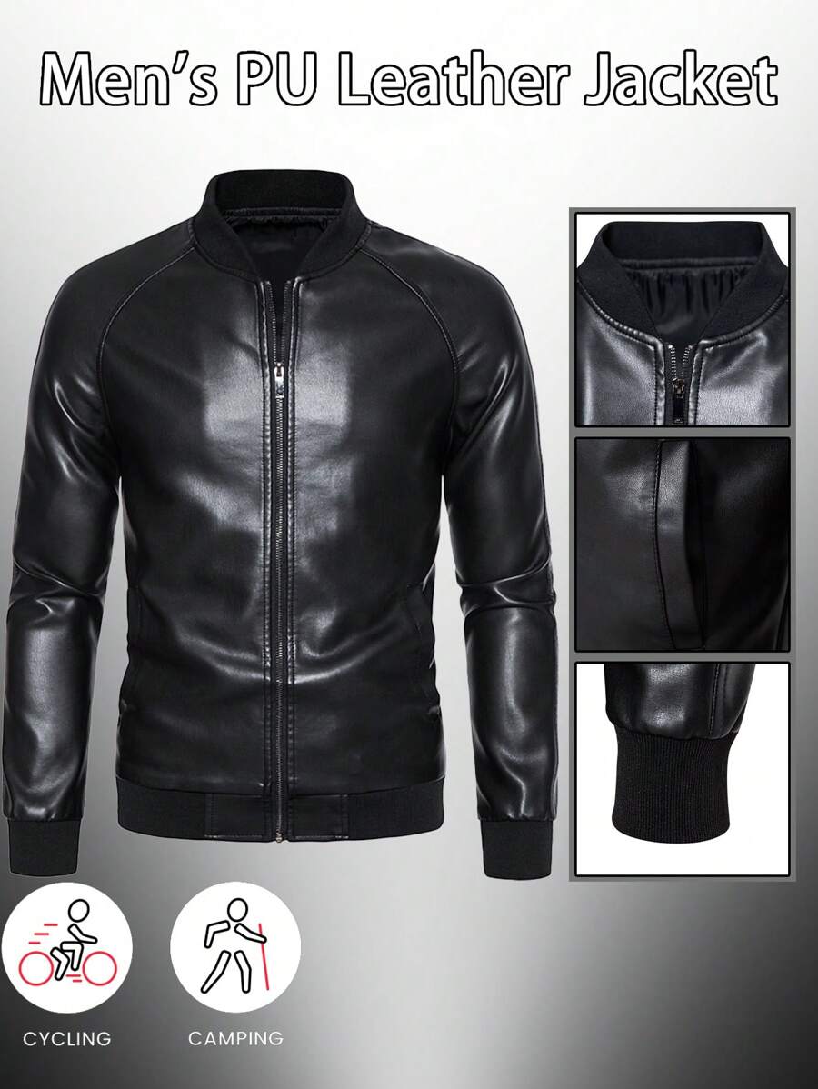 Men's Slim Fit Baseball Collar Zip Up Jacket, Casual Motorcycle Jacket, Couple Style