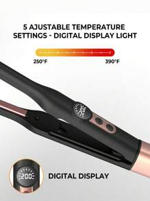 ATOPSKINS Mini ferro da stiro, tensione 110-240V, adatto per frangia e capelli corti - display LCD della temperatura, piastra lisciante, struttura, essenziale per il ritorno a scuola (design minimalista nero e oro)