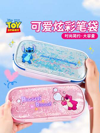 Disney 草莓熊流沙笔袋 小学生用 设计感小众初中女生大容量高颜值铅笔盒简约文具袋女生版可爱文具盒2025新款笔袋【开学季】
