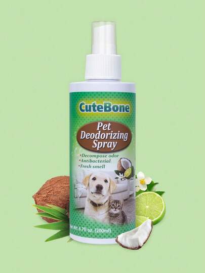 1 عبوة رذاذ مزيل روائح للحيوانات الأليفة سعة 200 مل، برائحة جوز الهند والليمون، مصمم لإزالة روائح البول والبراز من أسرة الحيوانات الأليفة والسجاد، مما يترك منزلك نظيفًا وعطرًا، مناسب للاستخدام المنزلي والسفر