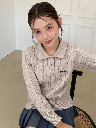 Dazy Kids 青少年女孩蝴蝶结装饰高领长袖休闲毛衣，秋冬