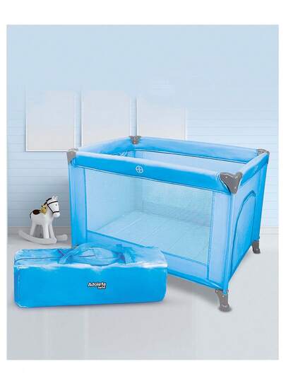 Berço Portátil Infantil Multifuncional Cercado com Mosquiteiro e Abertura Lateral - Azul