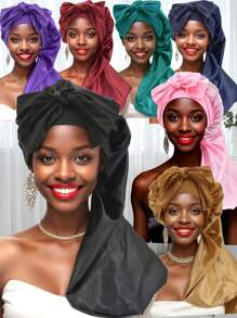 1pc Solid Color Bowknot Braid Bonnet Classic Long Satin Bonnets Soft Sleeping Night Cap Breathable Hair Bonnets For Women Girls