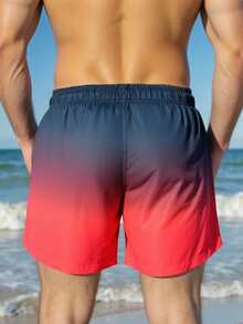 Ombre Drawstring Beach Shorts For Men, Quick Dry, Suitable For Beach, Exercise, Running, Swimming, Hot Spring, Boardshorts - Burgundy - View 2