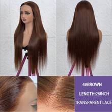 VIOLLY 200 密度 28 英寸直发手工编织真人发假发混合假发 - 混合真人发和合成发 | 透气、耐热、持久、可调节且舒适 | 13x6 大面积透明蕾丝前片，有黑色、巧克力色和高光蜂蜜金色可选