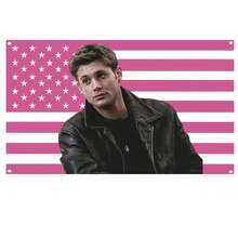 3x5 Ft Jensen Ackles Pink American Flag Tapestry With 2 Metal Rings, Suitable For Bedroom, Living Room, Dorm Decor - Multicolor - View 1