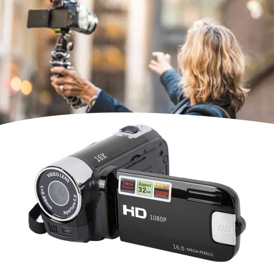 1 Piece D90 Digital Camera 1080P HD 16MP 2.4 Inch (6 Cm) Rotating Display 16x Zoom Camcorder With Fill Light Pink Video Recorder Compact - 如圖 - 查看 1