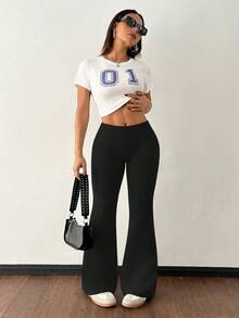 Damen Outdoor Lässig Hosen, Hoher Bund Weites Bein Leggings, Schwarze Yoga Hosen, Elastische Fitness Enge Hosen, Kompression Laufen Weite Bein Hosen, Geeignet für täglichen Lässig Sport und Basisschichten - Schwarz - Übersicht 5