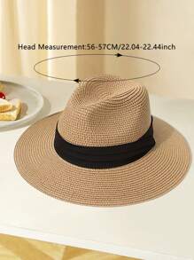 قبعة قش نسائية ورجالية قطعة واحدة، قبعة شاطئ صيفية، قبعة شمس، قبعة علوية، لون أحادي، بوهيمي عادي لفصلي الربيع والصيف