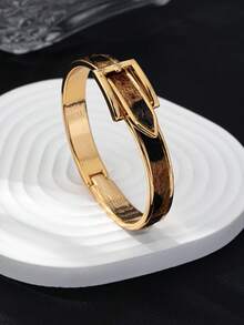 1pc Fashionable Catwalk Exaggerated Leopard Print Punk Style Personalized Nightclub Bracelet Bangle, Versatile Women Friendship Gift - Horsehair Leopard Print - View 2