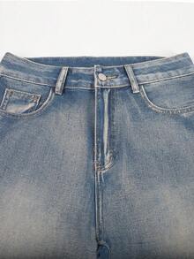 Quần short denim Bermuda phong cách Y2K cổ điển với túi bên hông, gấu quần rách, quần short mùa hè thường ngày. - Rửa tối - Xem 4