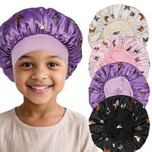 Awegeo 4 Packs Children's Bonnets: Stretchable, Printed Soft Satin Fashion Sleep Caps For Daily Use & Hair Protection - Multicolor - View 1