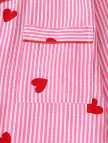 2pcs Women Striped & Heart Print Pajama Set, Long Sleeve Button Collar Top And Pants, Casual Sleepwear Homewear Suit For Autumn/Winter, Fall Clothes - 粉色 - 查看 4