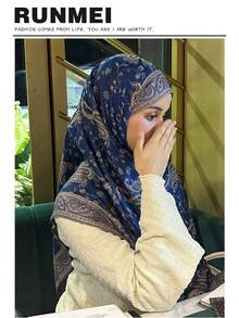 1 chiếc khăn choàng in họa tiết Paisley ấm áp thời trang dành cho nữ, khăn trùm đầu và khăn choàng Paisley cổ điển cho Abaya - Xanh đậm - Xem 6