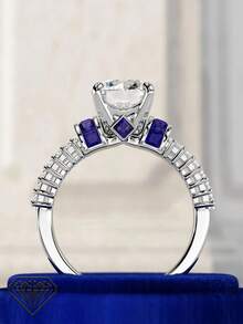 1pc Women's Classic Vintage Blue 4-Prong Solitaire Ring, 2.6g 925 Sterling Silver 2ct Round Moissanite, Elegant Fashion Jewelry, Wedding Engagement Ring With Moissanite Certificate And Delicate Gift Box