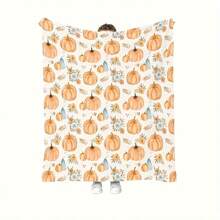 Cozy Farmhouse Fall Flannel Throw Blanket - Soft  Pumpkin, Leaf & WheatDesign, Warm Autumn Colors For Home Decor Or Seasonal Comfort,Halloween Party ThemeBlanket , Suitable For All Seasons, Washable, Machine Washable, Lightweight, Breathable, Comfortable, Warm, Unique,Polyester 280gsm, Suitable For Him And Her, Suitable For Napping, Camping, Traveling, Family, Daily Life Office Decoration, Birthday Anniversaries, Valentine's Day, Thanksgiving, Christmas, Halloween, Mother's Day, Father's Day, Weddings, New Year Gifts For Her, Him, Family, Boyfriend, Girlfriend Father, Family Member, Mother, Lover, Daughter, Son, Grandfather, Grandmother, Friend,Classmate And Pet. Sofa,Bed,Car,Bedroom,Living Room,Office, Outdoor Camping, Beach,Wall Decoration Ships