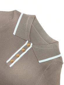 修身短袖 Polo 领上衣，休闲与专业百搭，新款夏季罗纹针织撞色女式 T 恤