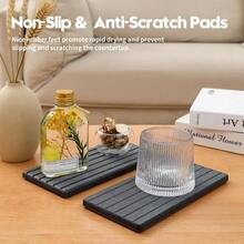 2PCS Diatomite Quick Stone Drying Tray Mat For Bathroom  Kitchen Counter, Instant Dry Water Absorbent Drink Bar Coaster, Vanity Sink Caddy Organizer, Dish Soap Sponge Holder, Dark Gray, 8"X3.8"