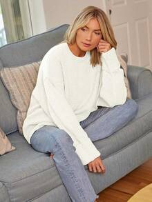 Women's Oversized Sweaters Fuzzy Chunky Warm Pullover Sweater - 白色 - 查看 2