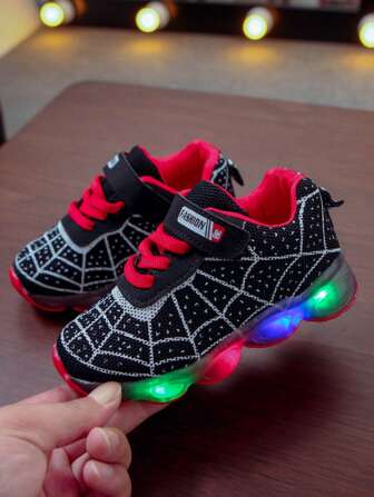 MGO Kidss MGO Kids' Casual Cool Spider Web Woven Shoelace LED Light Up Shoes, Breathable Non-Slip Sports Running Training Sneakers For Boys And Girls