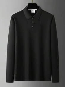 Men's Casual Business Long Sleeve Polo Shirt, Solid Color Minimalist Design, Suitable For Business Attire And Daily Matching, Valentine's Day Gift