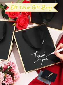 10pcs/4pcs/1pc-Metallic Paper Gift Bags With Handles And Tissue - Thank You Favorite Bags - Fall Party Christmas Diwali Bride (White, Black)