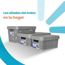 Caja organizadora paris con tapa plástico almacenamiento 11 litros organizador multiusos ropa juguetes papelería hogar practicidad cómodo fácil ordenar - Gris - Ver 5