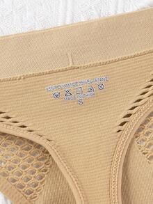 3 pièces Culottes sans couture de couleur unie avec lettres ajourées, sous-vêtements sexy et confortables pour un port quotidien pour femmes