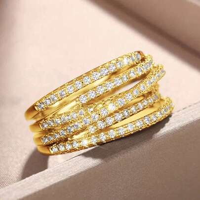 1枚复古双层镶嵌菱形锆石戒指，925纯银，情人节送给女性的优雅珠宝礼物