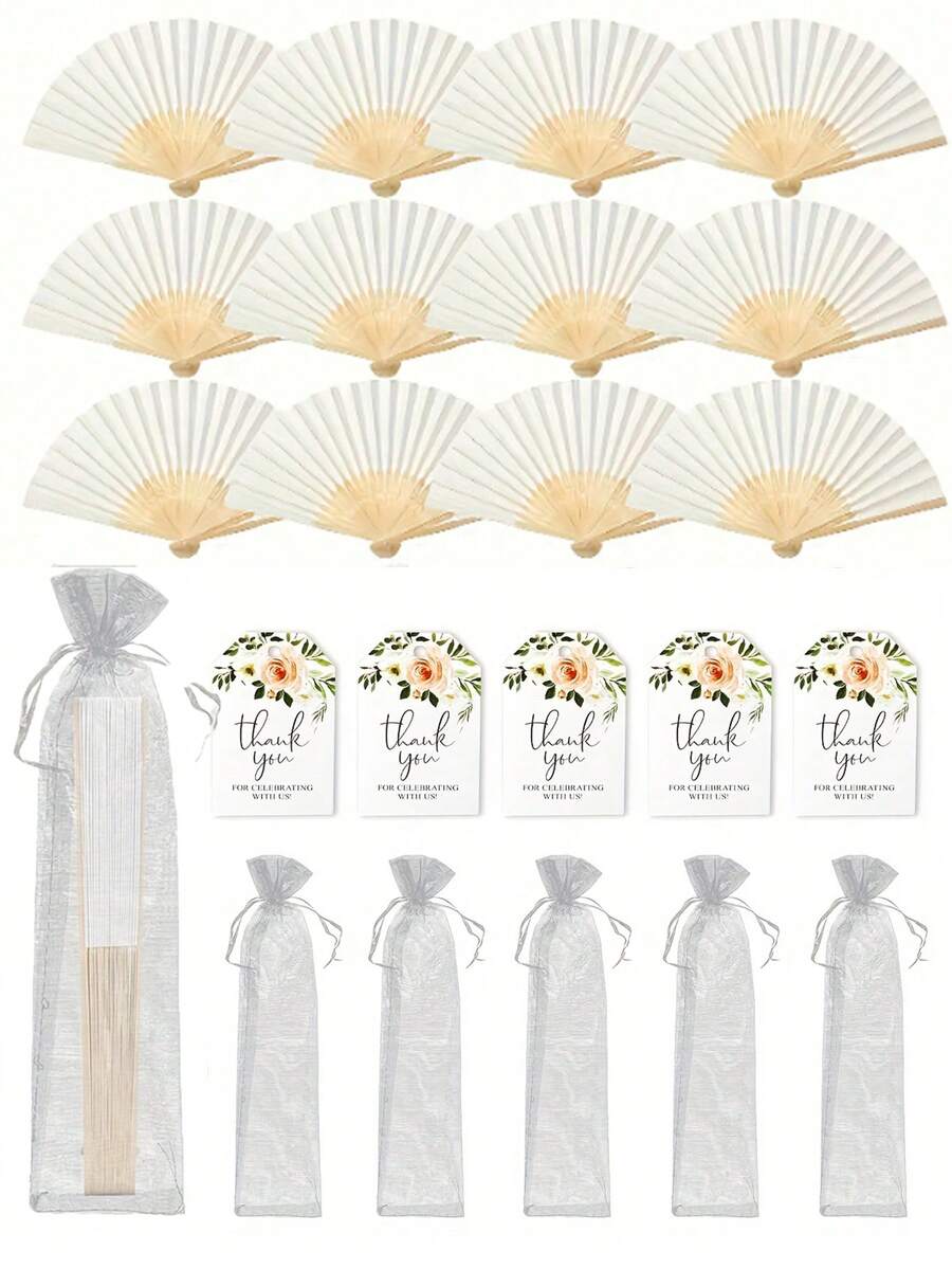 3/15/30pcs/Set Pink Wedding Paper Fan Set | Ladies' Folding Fans With Thank You Tags And Tulle Bags - Bridesmaid Gifts, Bridal Dance Props, Wedding Decorations, Party Accessories, Bachelor Party Photo Props, Perfect Wedding Favors