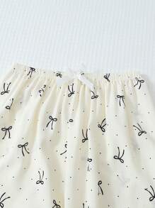 2pcs Women Polka Dot Bowknot Sleepwear Set, Long Sleeve Button Collar Top And Pants, Casual Loungewear For Home Use, Autumn/Winter, Fall Clothes