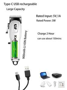 Kemei KM-232 便携式理发机电动理发器无绳理发器可调节理发器男士充电式家庭或理发店使用精密 T 型刀片理发器迷你毛发修剪器新年圣诞节礼物 - 白色 - 查看 4