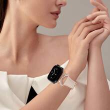 兼容 表带 49mm 46mm 45mm 44mm 42mm 41mm 40mm 38mm – 女士纤薄皮革表带，配水钻金色 C 型扣 – 适用于 I-Watch Ultra/SE/10/9/8/7/6/5/4/3/2/1 的奢华表带 – 适合办公室、派对、礼物 - 杏色 - 查看 3