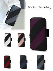 1pc New Fashion Color Block Patchwork Phone Pouch, Nylon Material Zipper Closure, Multi-Color Options, Casual Stylish Lightweight Arm Bag Suitable For Daily, Sports, Running, Work, Gym - Multicolor - View 1
