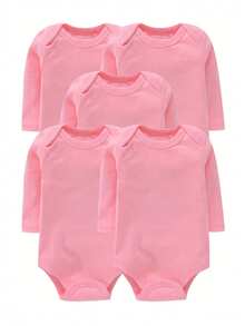 5-Piece White Triangular Jumpsuit - Long-Sleeved Button Design, Suitable For Both Men And Women, All-Season Home Wear, Machine Washable For Daily Wear, Simple And Comfortable Fabric, Essential For Nurseries, Preferred For Outdoor Leisure - 粉色 - 查看 7