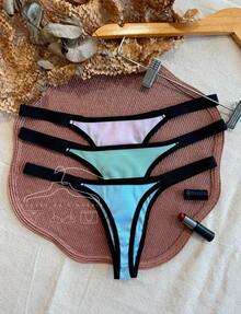 Kit Of 5 Ribbed Thong Panties With Bicolor Straps, Dental Floss, Premium Comfort Lingerie, Basic Women's Fashion - 彩色 - 查看 5