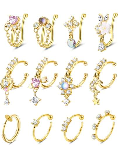 Milacolato Nose Cuff Fake Nose Ring Hoop Clip On Nose Ring CZ Dangle Fake Nose Ring Cartilage Tragus Ring Nose Cuff Non Piercing For Women Men