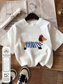 女式夏季大码苹果狗图案印花休闲简约宽松日常圆领短袖T恤上衣女式夏季大码日常街头风格上衣可爱T恤女式夏季上衣图案T恤女式上衣女式大码上衣 - 白色 - 查看 5