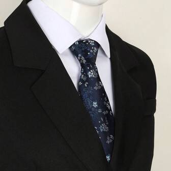 1 pieza Corbata azul marino con estampado floral de 3,15 pulgadas para hombre, corbata de moda para boda, fiesta, corbata de alta calidad y alta densidad para hombre