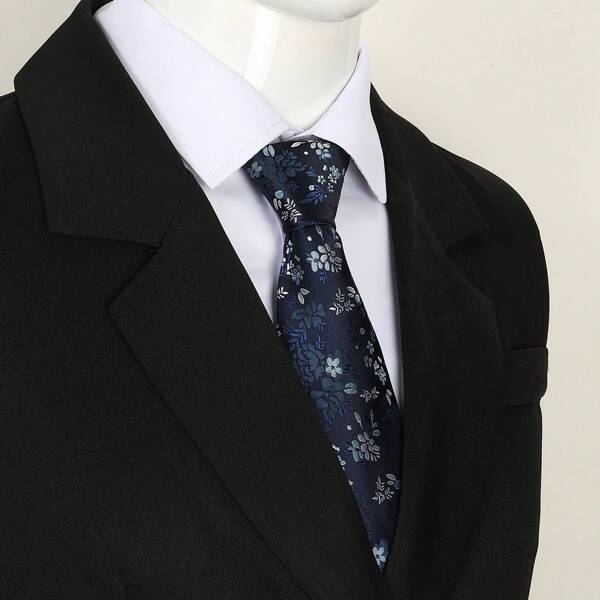 1 pieza Corbata azul marino con estampado floral de 3.15 pulgadas para hombre, corbata de moda para boda, fiesta, de alta calidad y alta densidad