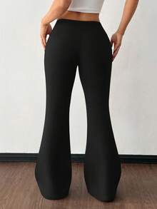 Damen Outdoor Lässig Hosen, Hoher Bund Weites Bein Leggings, Schwarze Yoga Hosen, Elastische Fitness Enge Hosen, Kompression Laufen Weite Bein Hosen, Geeignet für täglichen Lässig Sport und Basisschichten - Schwarz - Übersicht 4