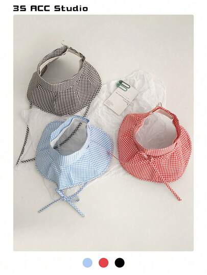 1 件格子开顶帽，可爱甜美女士防晒帽，超大帽檐防晒，透气夏季沙滩帽适合户外活动