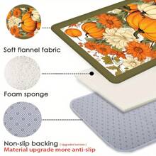 1pc Thanksgiving Rustic Pumpkin & Floral Print Holiday Doormat, Soft Non-Slip Absorbent Machine Washable Kitchen Mat, Festive Cozy Entryway Rug, Rectangular Low Pile Holiday Home Decor Mat For Living Room, Bedroom, Kitchen, Laundry Room, Bathroom