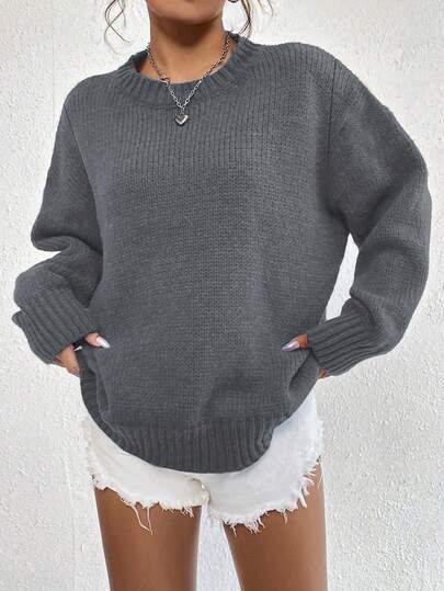 1pc Girls/Teens Casual Loose Comfortable Outdoor Thick Knitted Long Sleeve Sweater, Suitable For Autumn/Winter