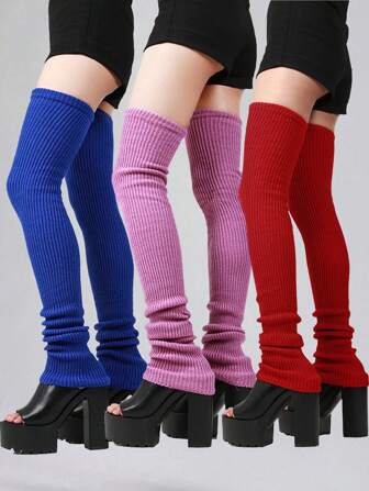 1 Pair Women's Mid-Calf/Knee High Socks, Vertical Striped Knit Stockings, Available In Multiple Colors And Sizes, Suitable For Daily Wear, Parties, Dates, And Stage Performances